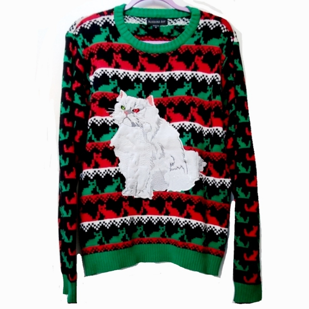 Blizard Bay Ugly Christmas Sweater Siamese Cat Applique Size Small-Med
